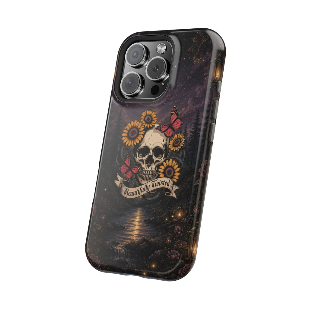 Skull, Sunflowers & Butterflies Phone Case – "Beautifully Twisted" MagSafe Cover