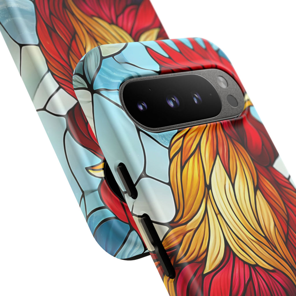 Rooster Faux Stained Glass Phone Case – 3D Full-Wrap Protective Cover with TPU Liner