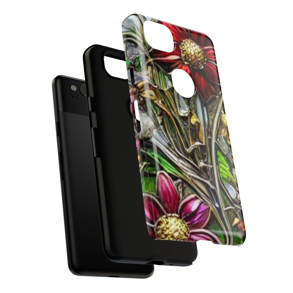 Floral Stained Glass Phone Case – Metallic Red & Purple Flower Design