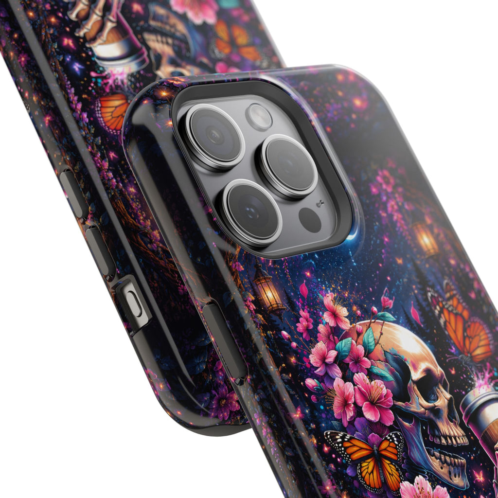 Skull & Cherry Blossom Phone Case – Floral Gothic MagSafe Cover