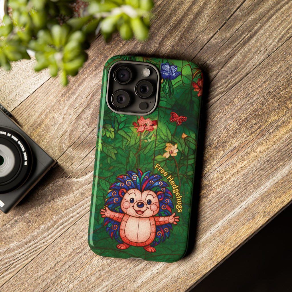 Stained Glass Hedgehog Phone Case – "Free Hedgehugs" Floral Design