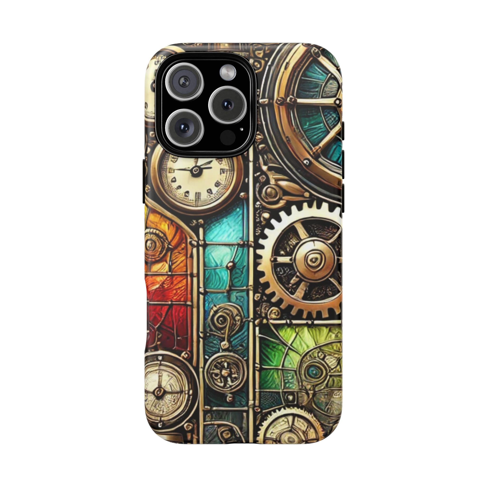 Steampunk Faux Stained Glass iPhone Case – 3D Full-Wrap Protective Cover with TPU Liner