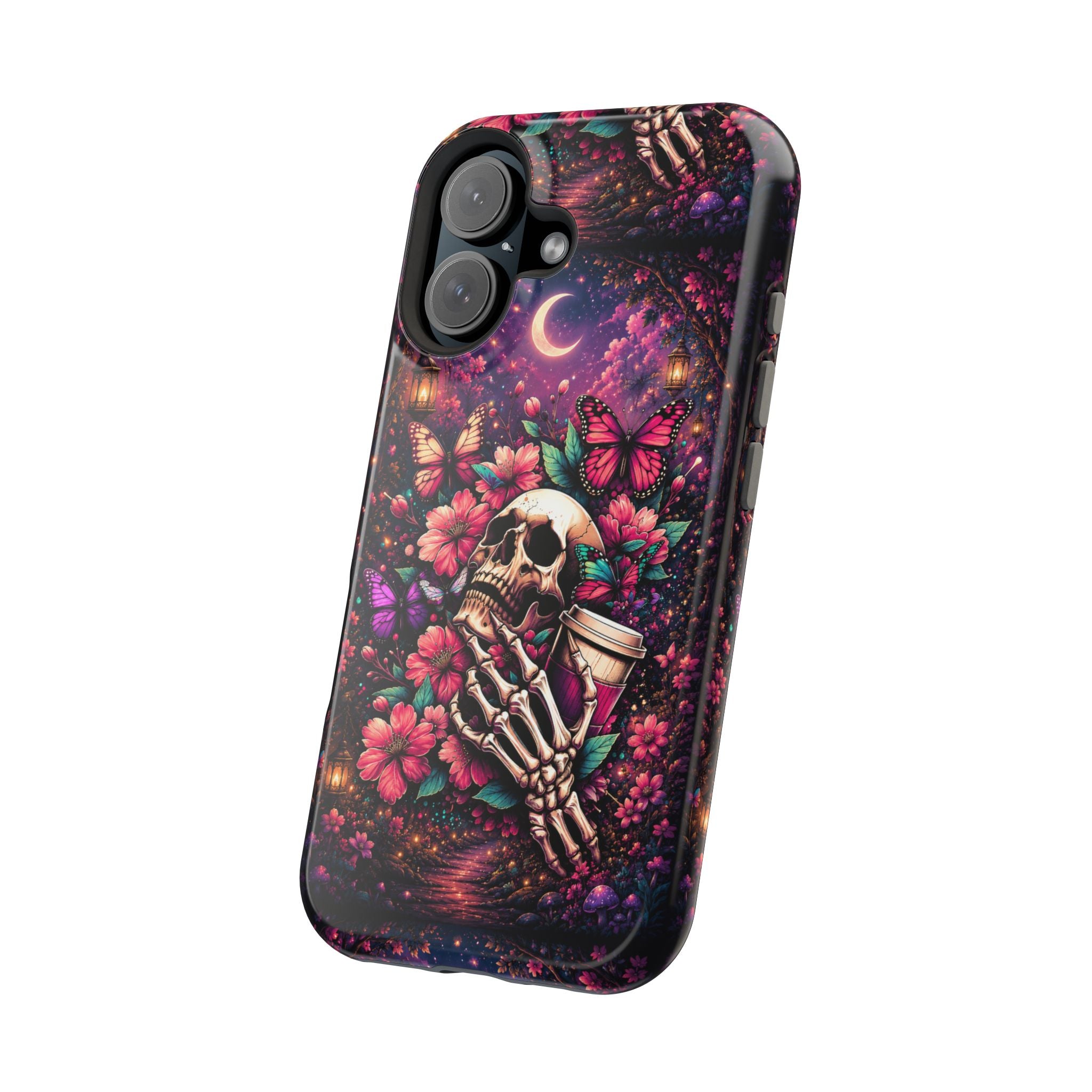 Skull & Butterflies Phone Case – Gothic Floral MagSafe-Compatible Case