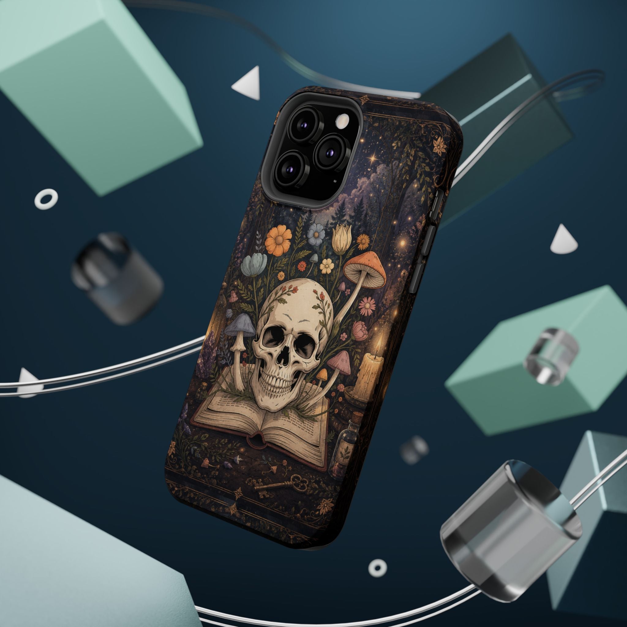 Skull & Mushroom Phone Case – Gothic MagSafe-Compatible Impact-Resistant Case