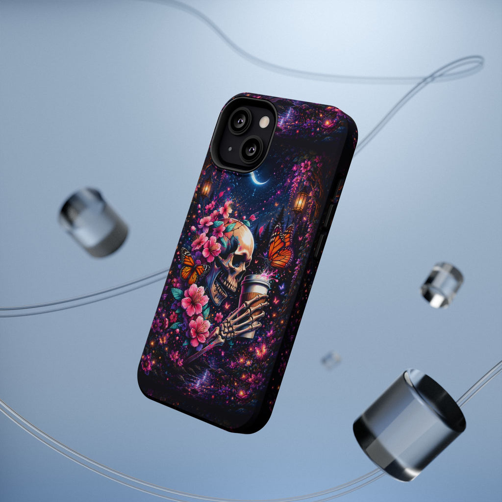 Skull & Cherry Blossom Phone Case – Floral Gothic MagSafe Cover