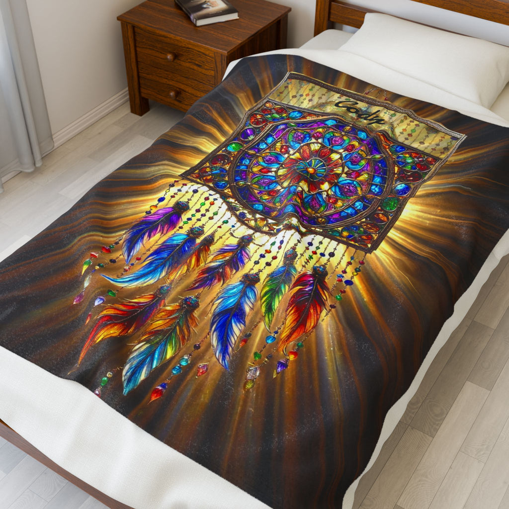 Dreamcatcher Velveteen Plush Blanket, Native American Throw, Meditation and Relaxation 50"x60" Throw Blanket