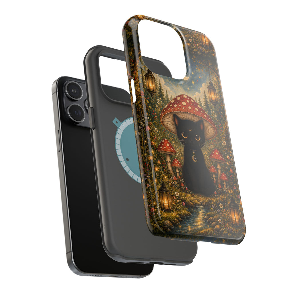 Black Cat & Mushroom Phone Case – Magical MagSafe-Compatible Cover