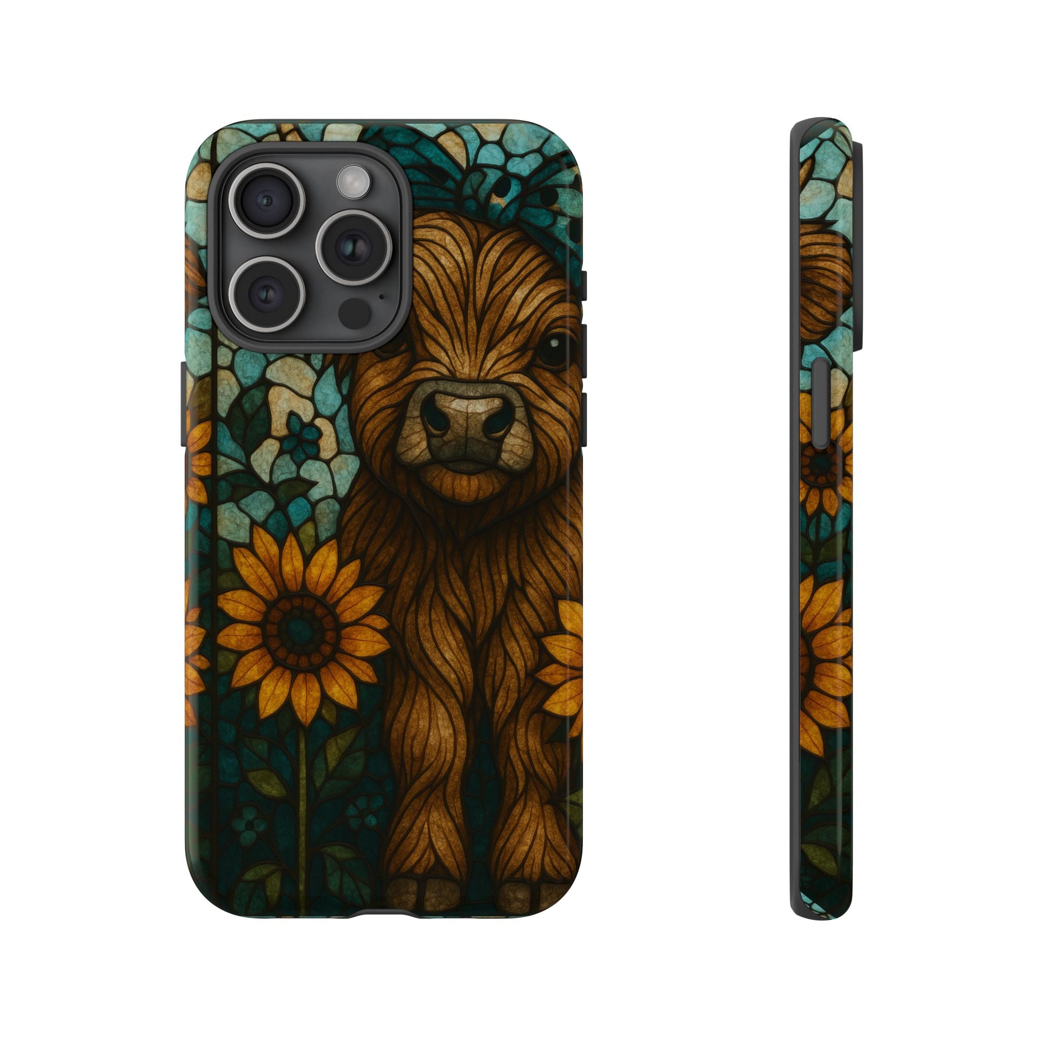 Stained Glass Baby Cow Phone Case – Sunflower Farmhouse Animal Design