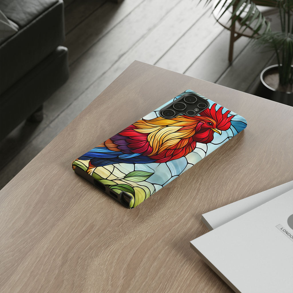 Colorful Stained Glass Rooster Android Case, Tough Protective Phone Cover, Farmhouse Decor Protective Phone Case, Unique Chicken Design