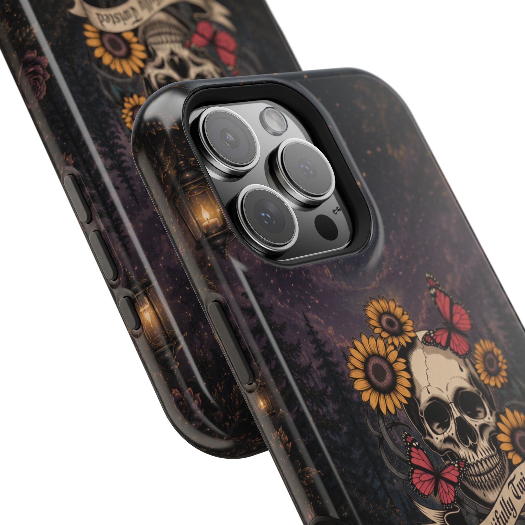 Skull, Sunflowers & Butterflies Phone Case – "Beautifully Twisted" MagSafe Cover