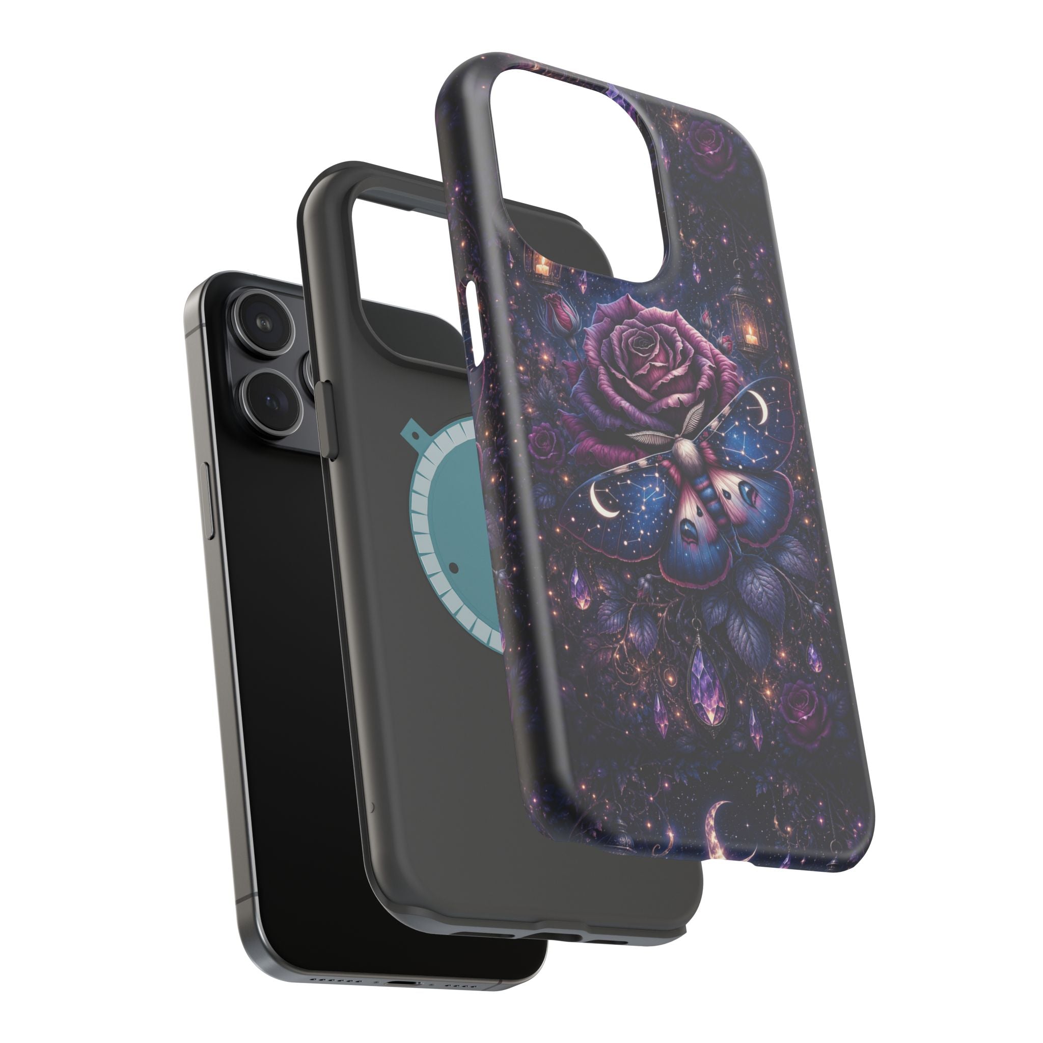 Mystical Rose & Moth Phone Case – Floral MagSafe-Compatible Cover