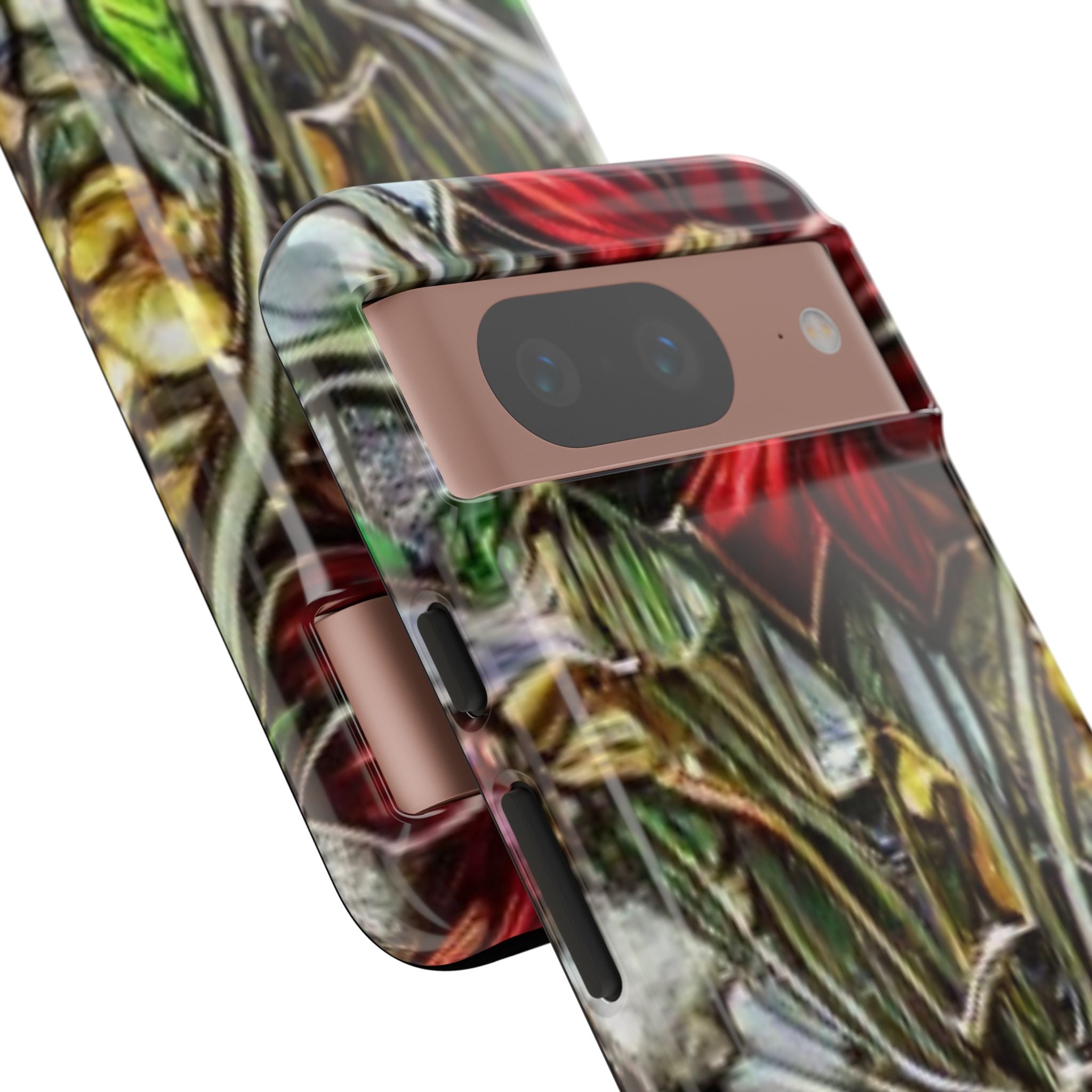 Floral Stained Glass Phone Case – Metallic Red & Purple Flower Design
