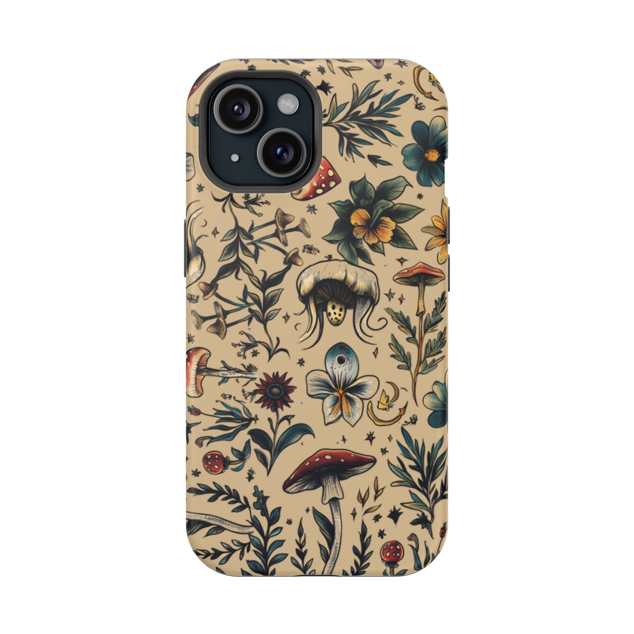 Vintage Botanical Mushroom Phone Case – MagSafe-Compatible Cover