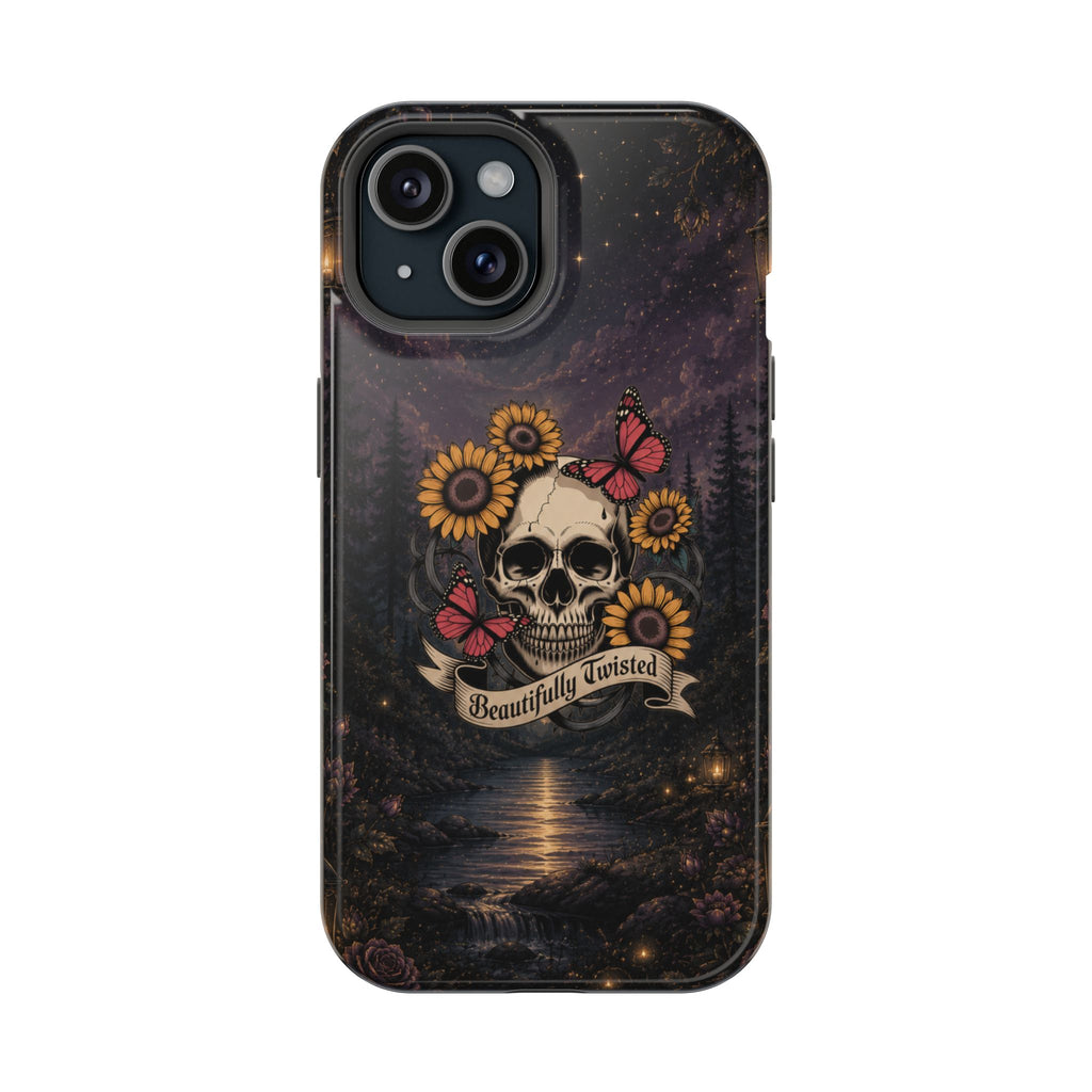 Skull, Sunflowers & Butterflies Phone Case – "Beautifully Twisted" MagSafe Cover