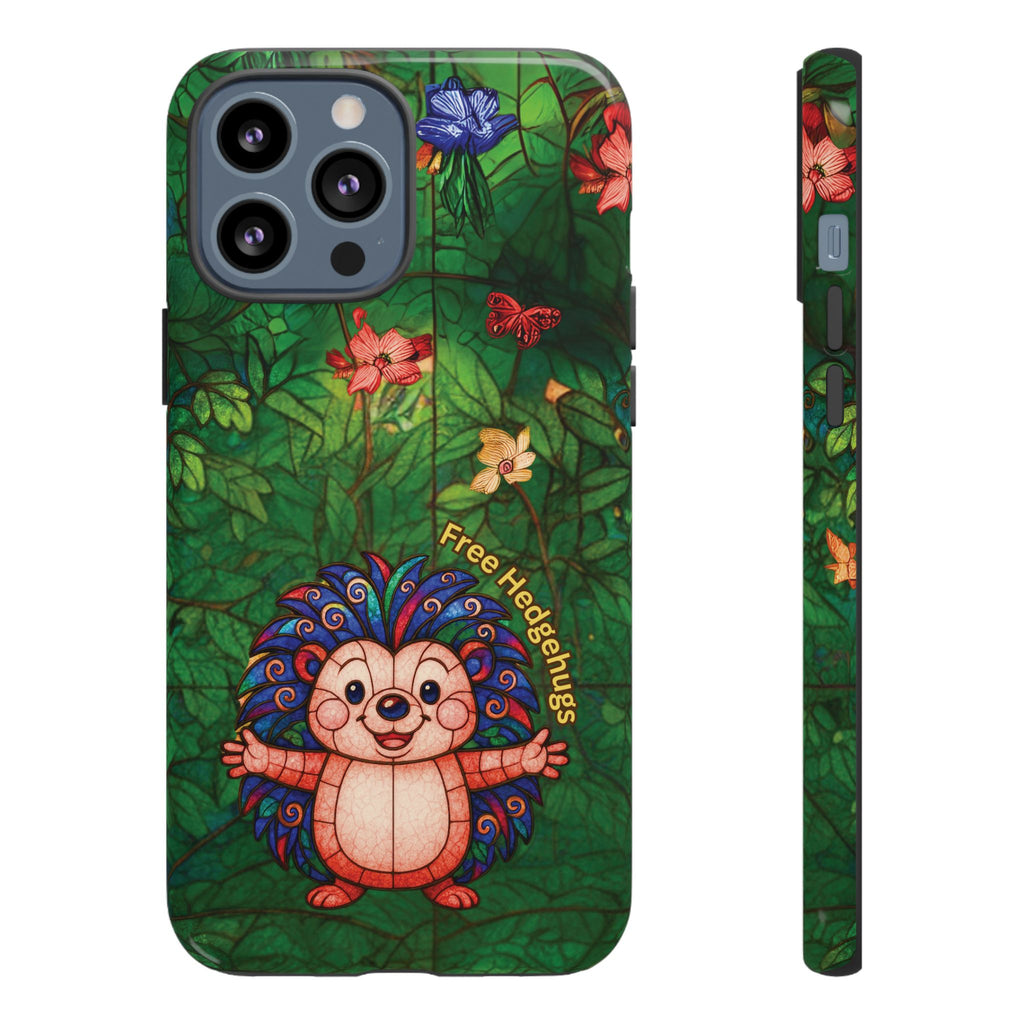 Stained Glass Hedgehog Phone Case – "Free Hedgehugs" Floral Design