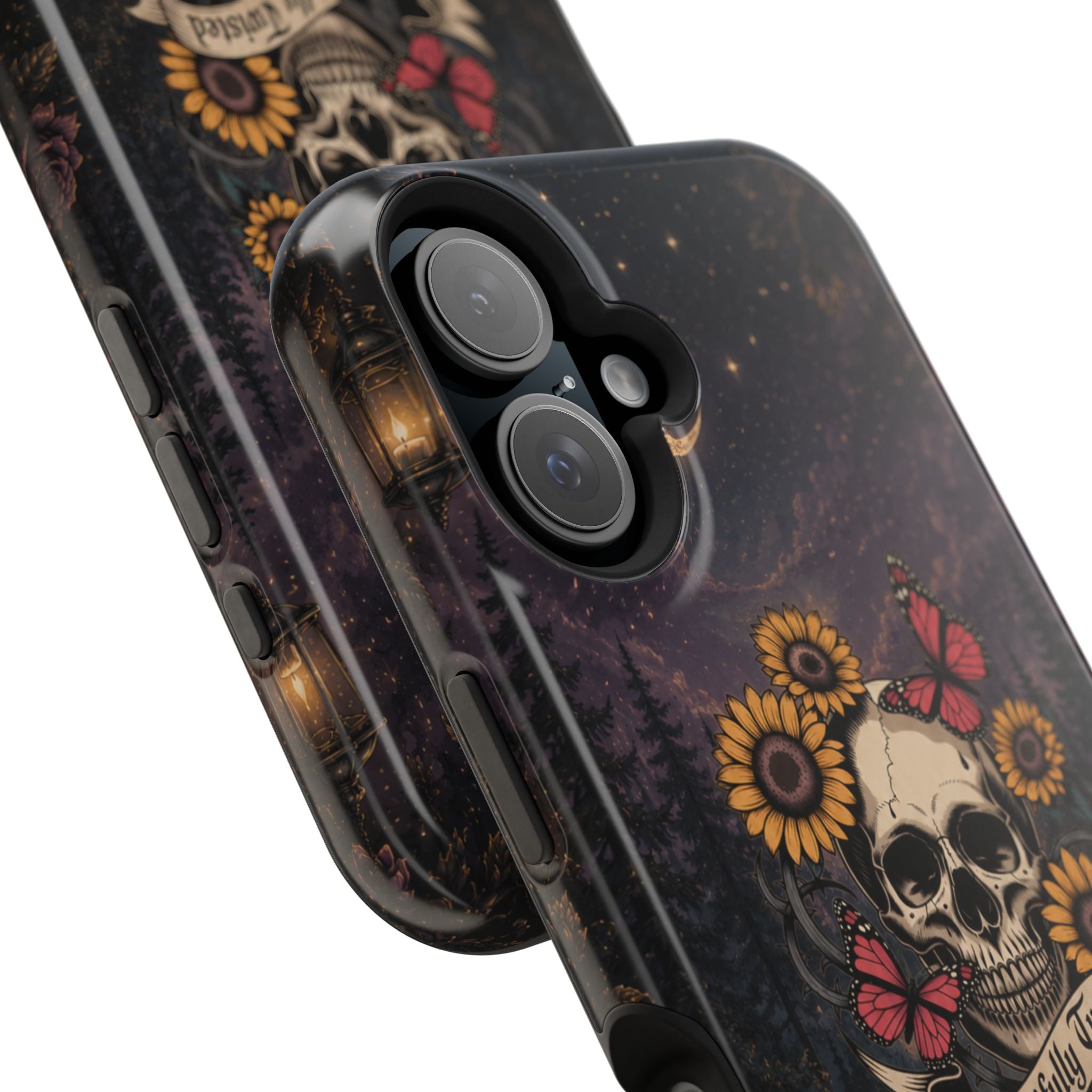 Skull, Sunflowers & Butterflies Phone Case – "Beautifully Twisted" MagSafe Cover