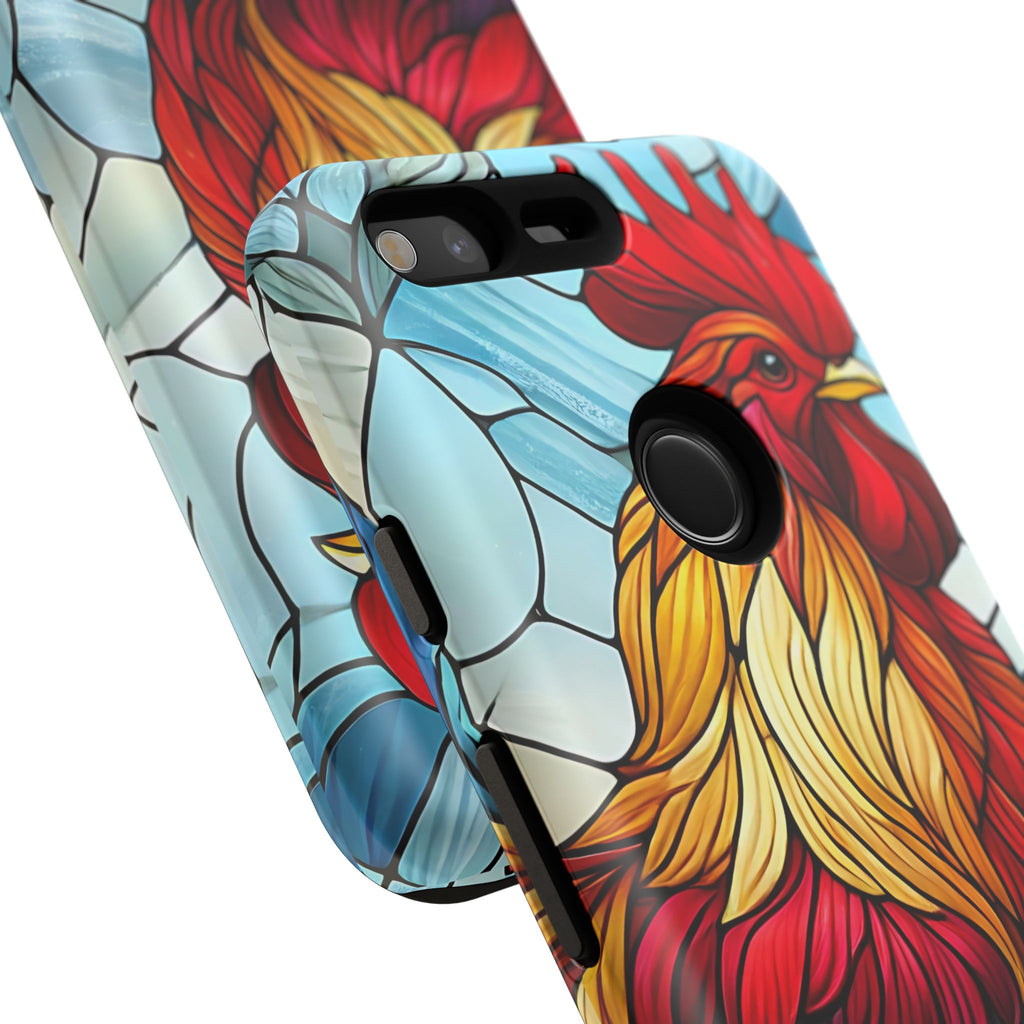 Rooster Faux Stained Glass Phone Case – 3D Full-Wrap Protective Cover with TPU Liner