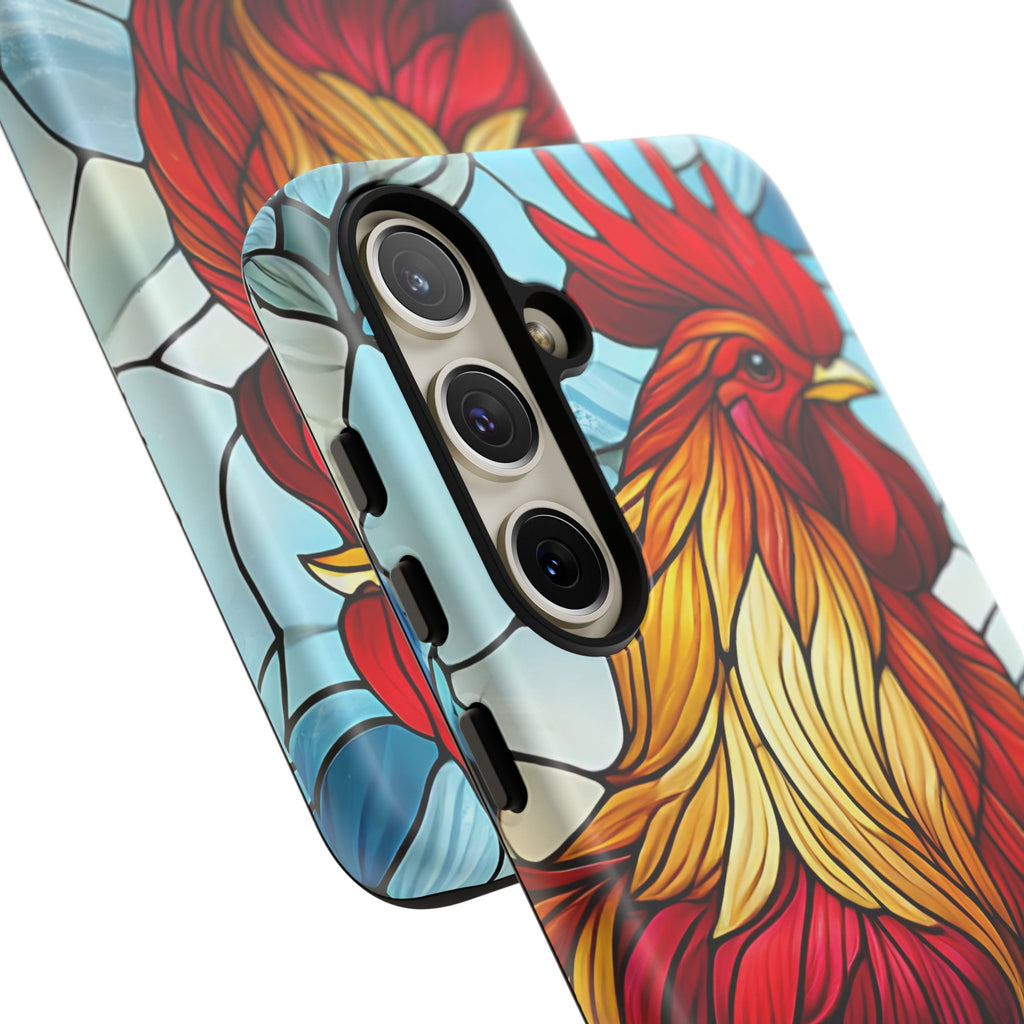 Colorful Stained Glass Rooster Android Case, Tough Protective Phone Cover, Farmhouse Decor Protective Phone Case, Unique Chicken Design