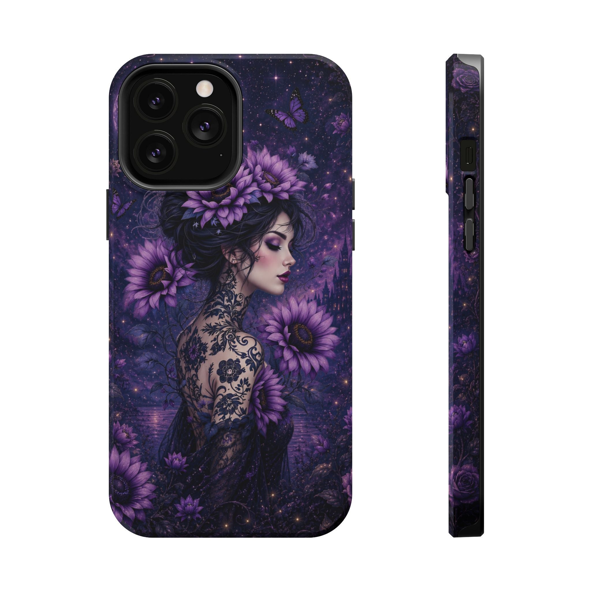 Gothic Floral Woman Phone Case – Dark Botanical MagSafe-Compatible Cover