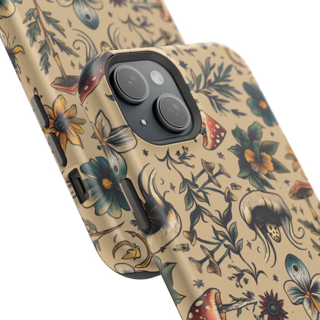 Vintage Botanical Mushroom Phone Case – MagSafe-Compatible Cover