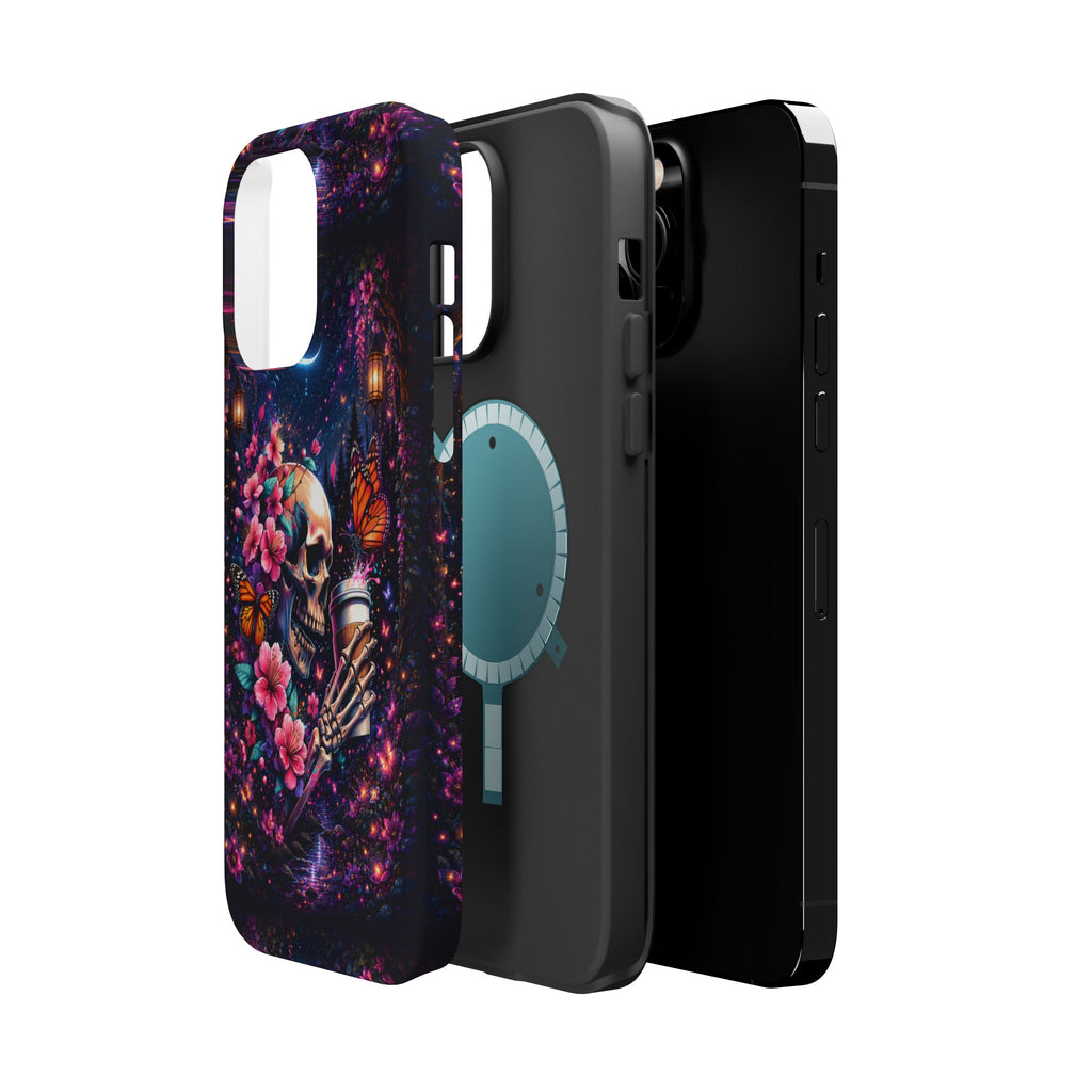 Skull & Cherry Blossom Phone Case – Floral Gothic MagSafe Cover