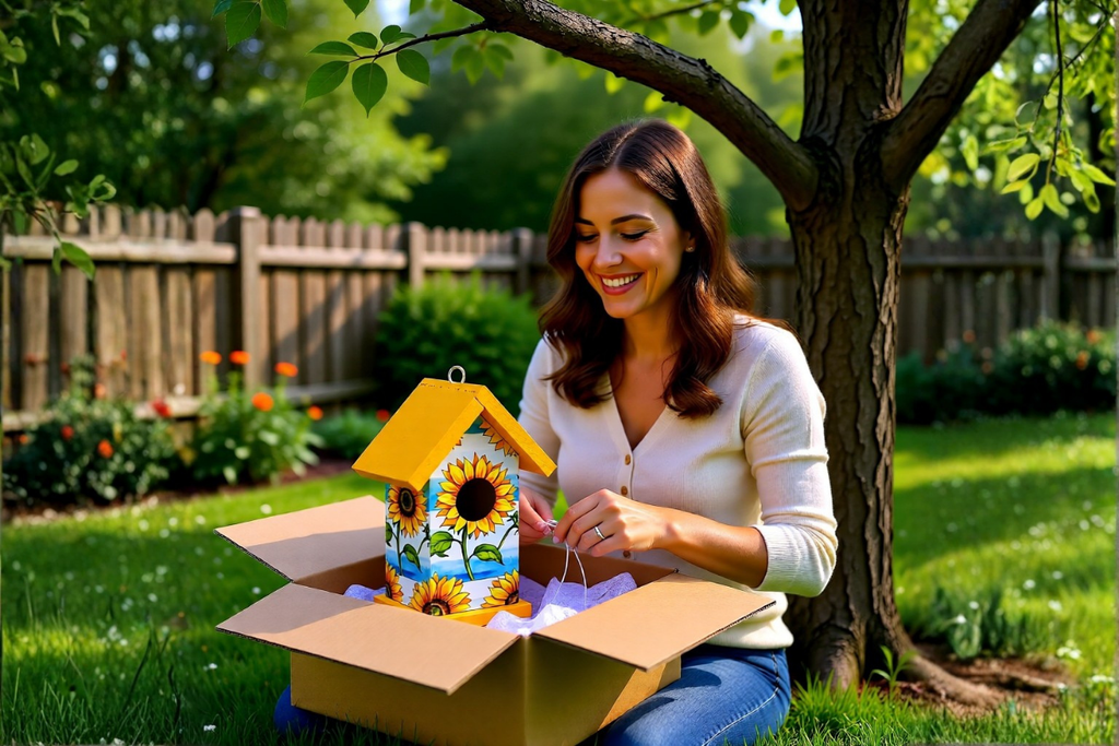 Sunflower & Blue Sky Birdhouse – Handcrafted Reclaimed Wood Decoupaged Birdhouse