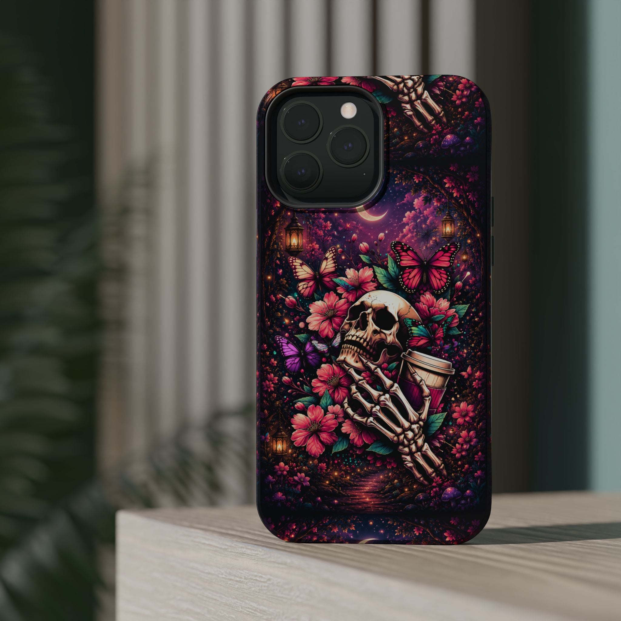 Skull & Butterflies Phone Case – Gothic Floral MagSafe-Compatible Case