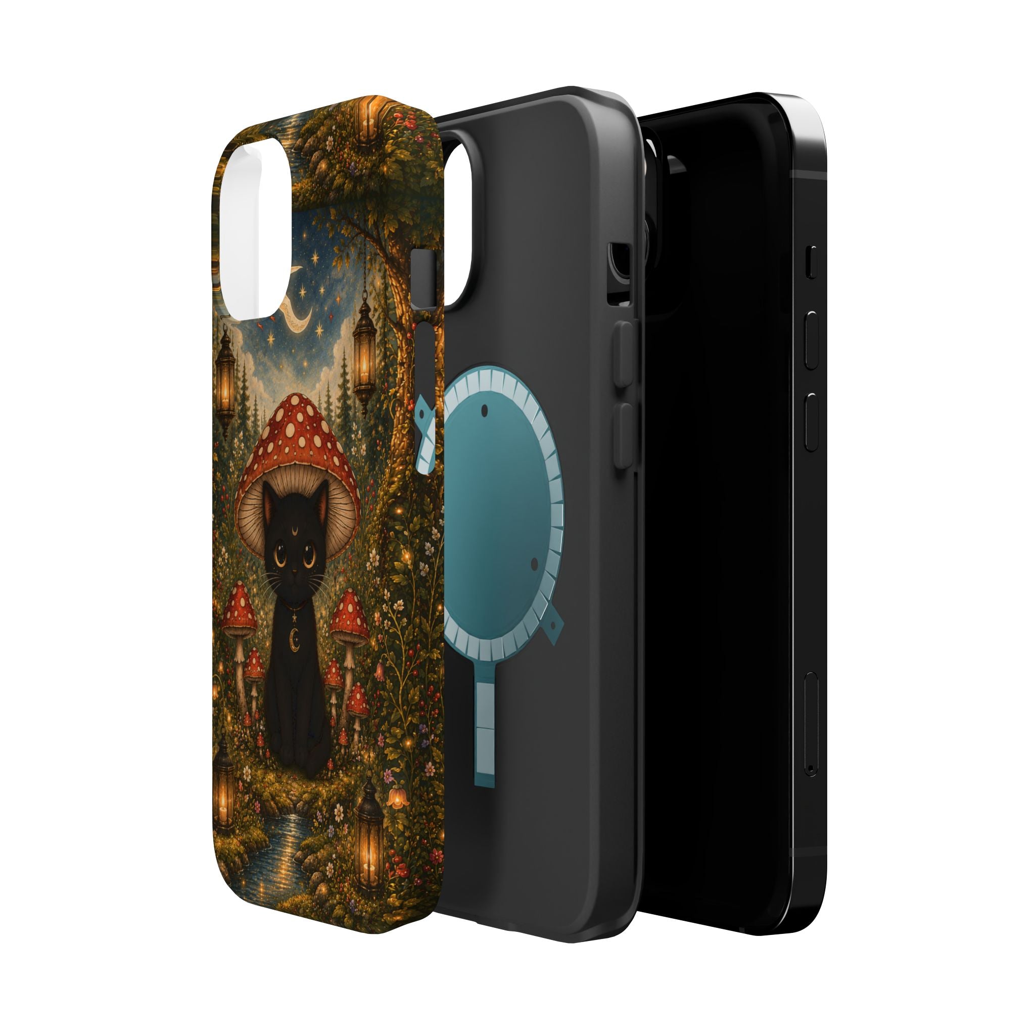 Black Cat & Mushroom Phone Case – Magical MagSafe-Compatible Cover