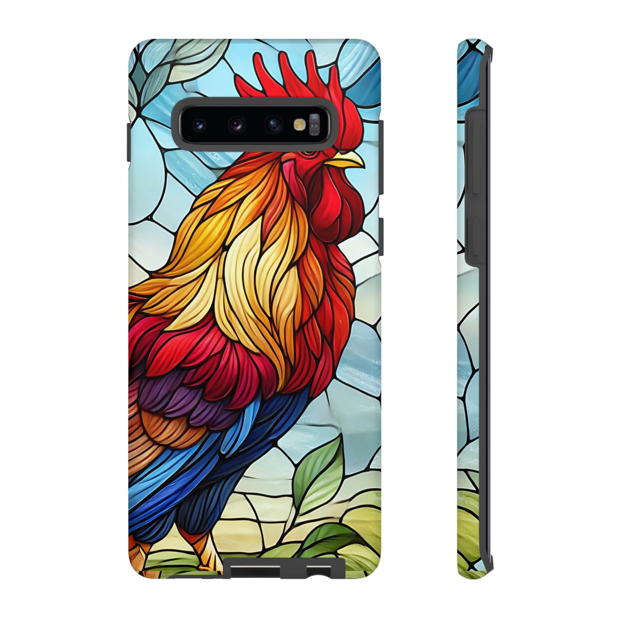 Rooster Faux Stained Glass Phone Case – 3D Full-Wrap Protective Cover with TPU Liner