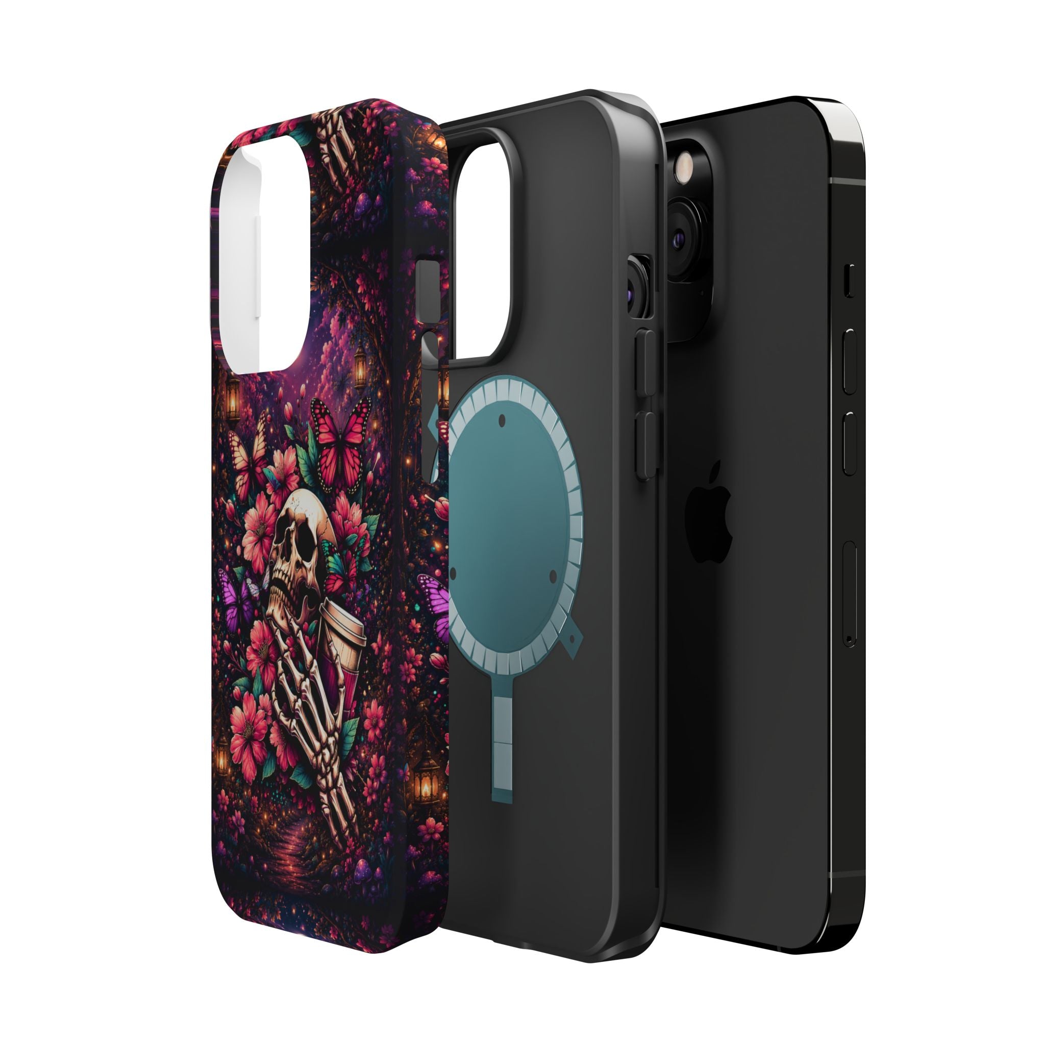 Skull & Butterflies Phone Case – Gothic Floral MagSafe-Compatible Case