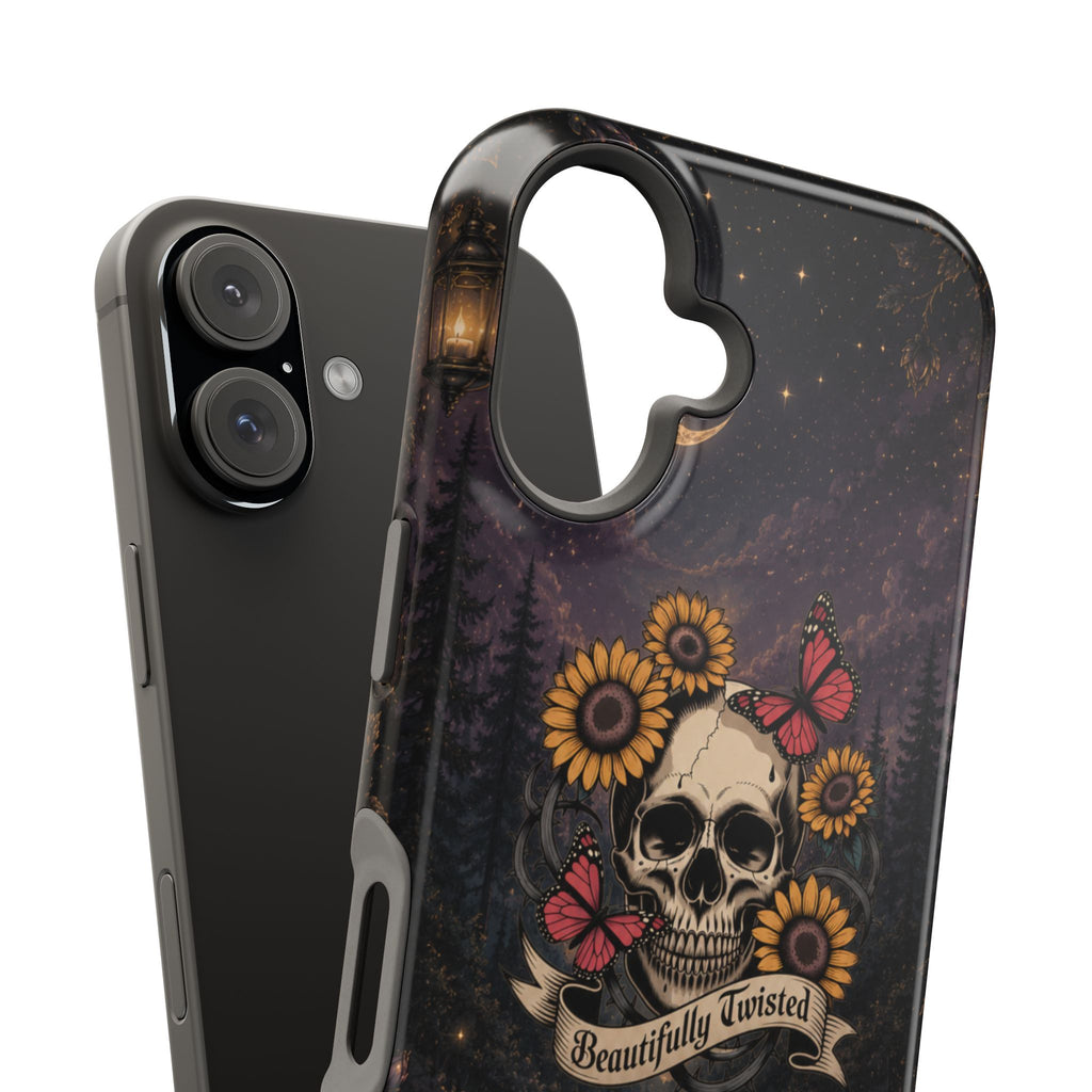 Skull, Sunflowers & Butterflies Phone Case – "Beautifully Twisted" MagSafe Cover