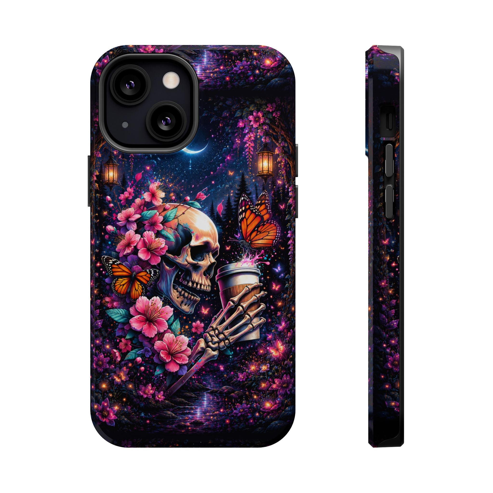 Skull & Cherry Blossom Phone Case – Floral Gothic MagSafe Cover