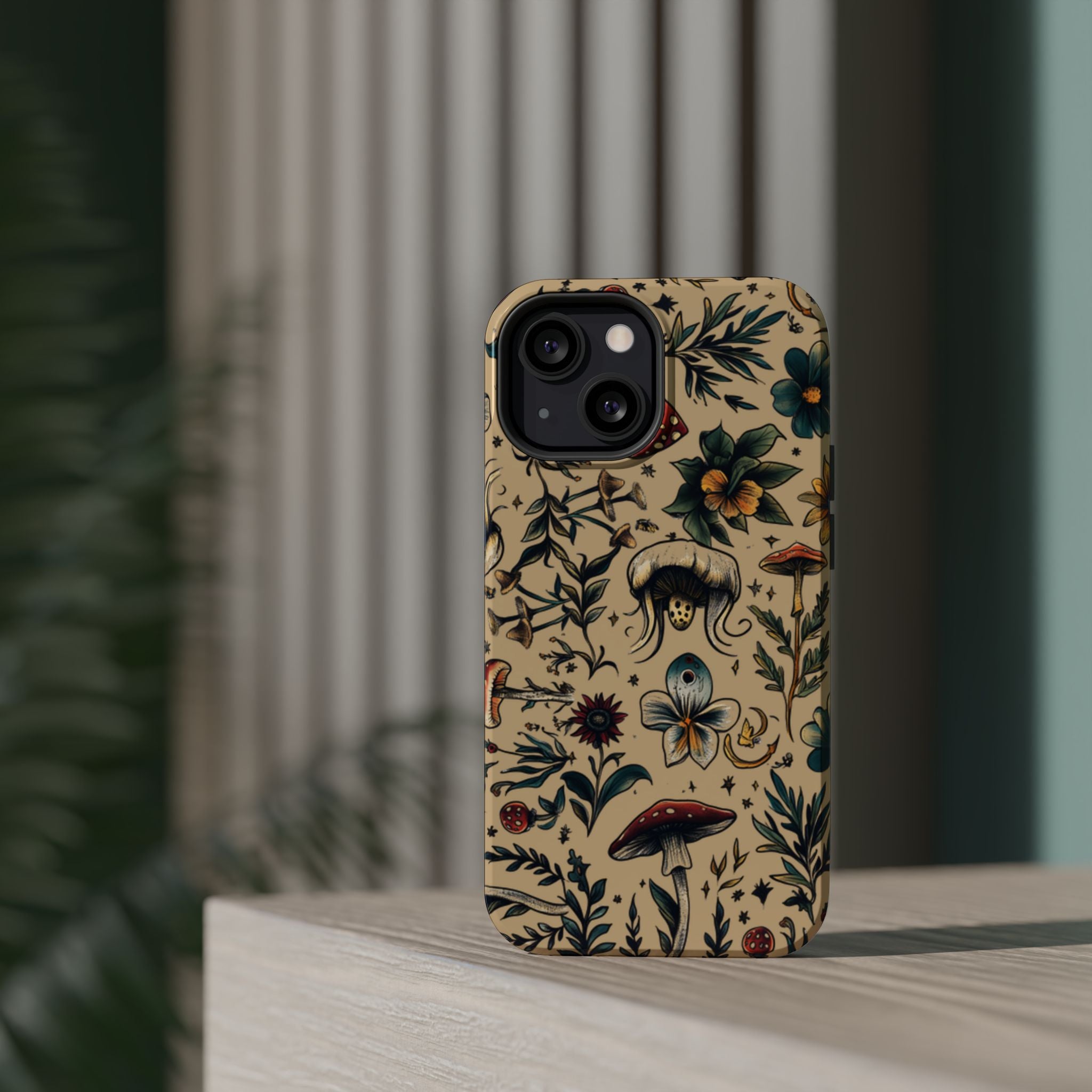 Vintage Botanical Mushroom Phone Case – MagSafe-Compatible Cover