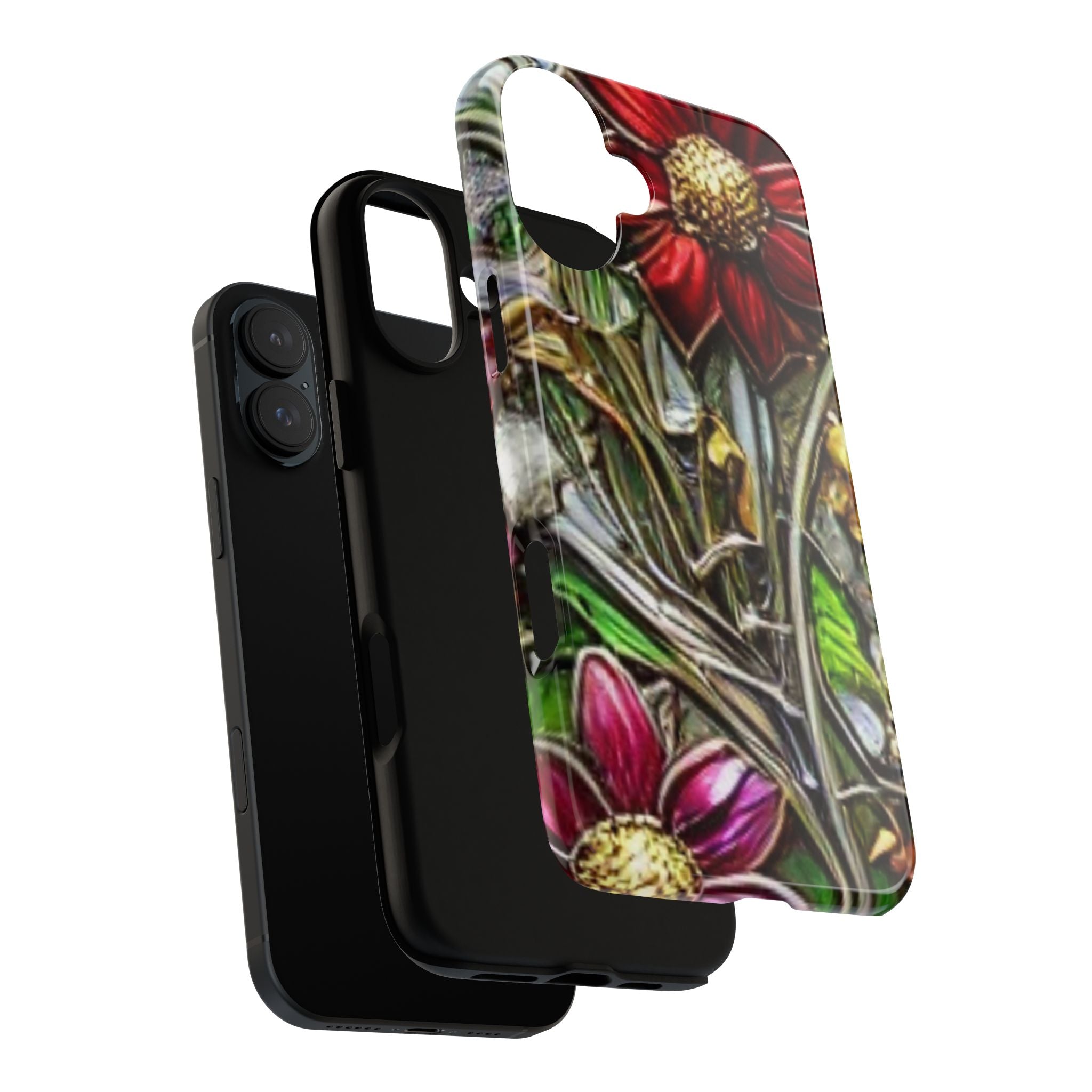 Floral Stained Glass Phone Case – Metallic Red & Purple Flower Design