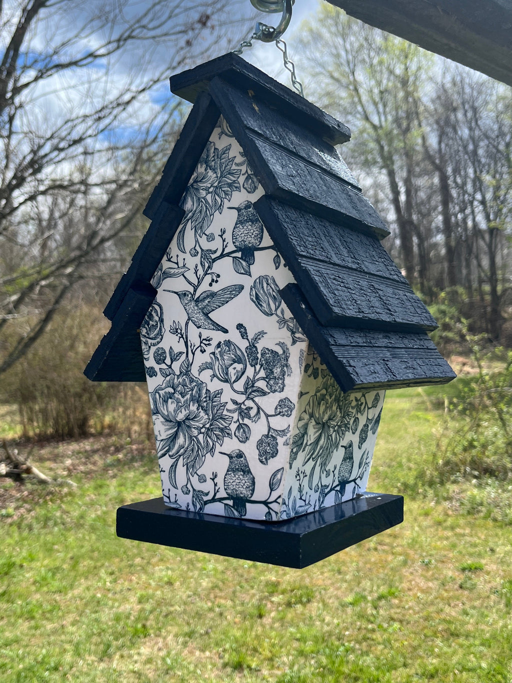 Handmade Classic Blue Wooden Birdhouse