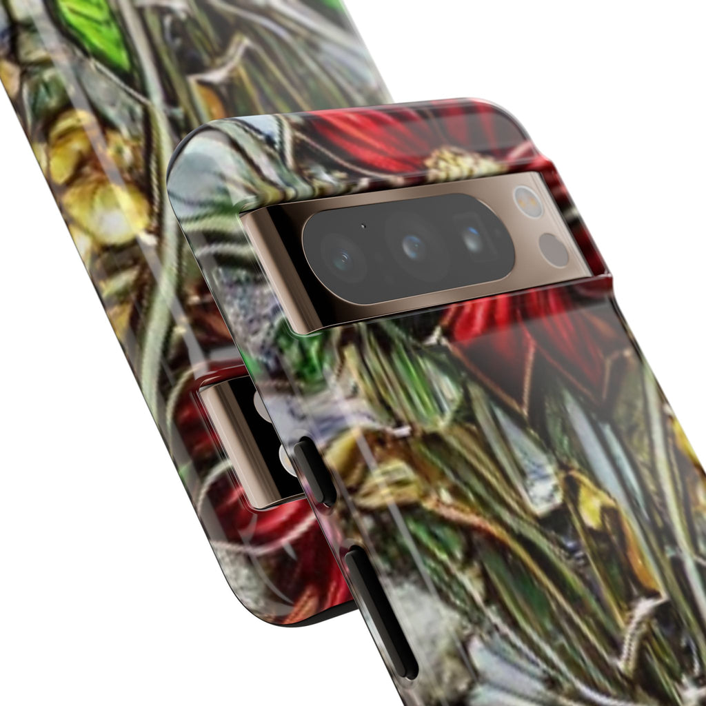 Floral Stained Glass Phone Case – Metallic Red & Purple Flower Design