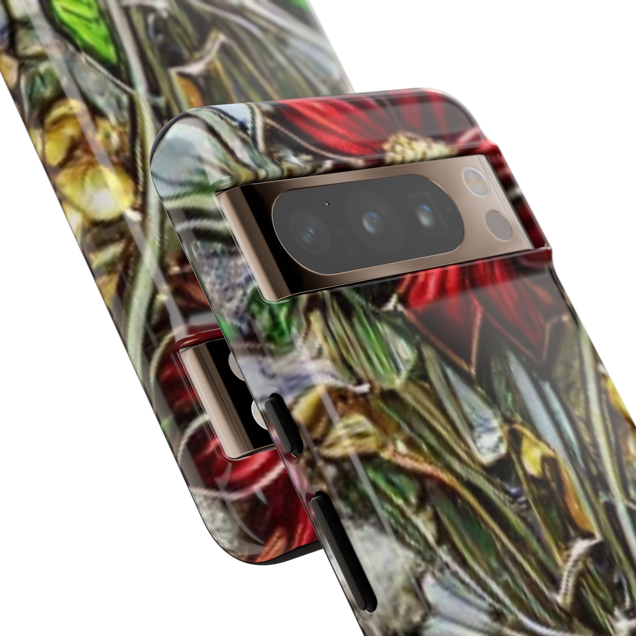 Floral Stained Glass Phone Case – Metallic Red & Purple Flower Design