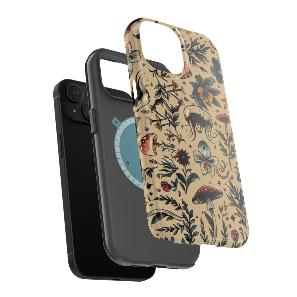 Vintage Botanical Mushroom Phone Case – MagSafe-Compatible Cover
