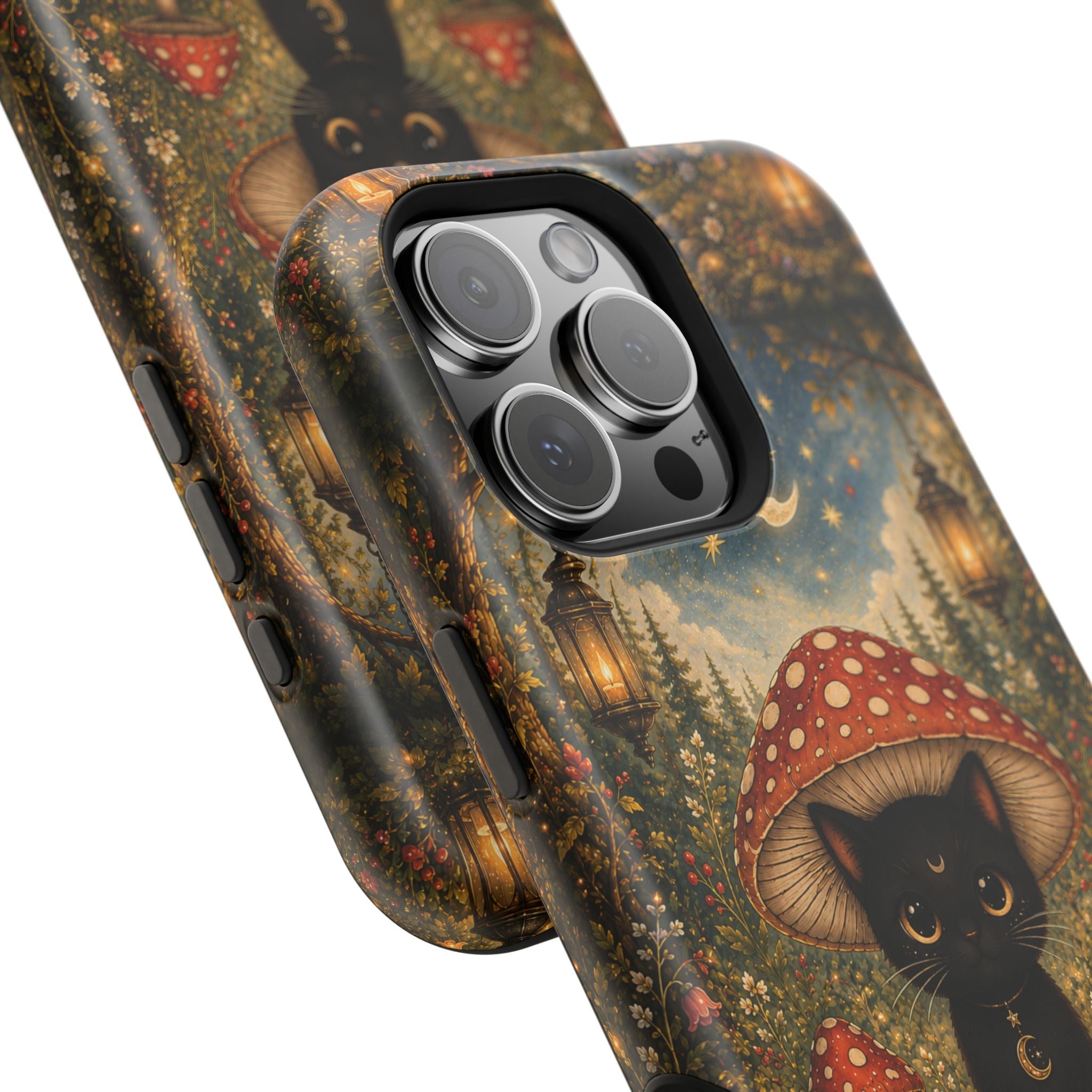 Black Cat & Mushroom Phone Case – Magical MagSafe-Compatible Cover