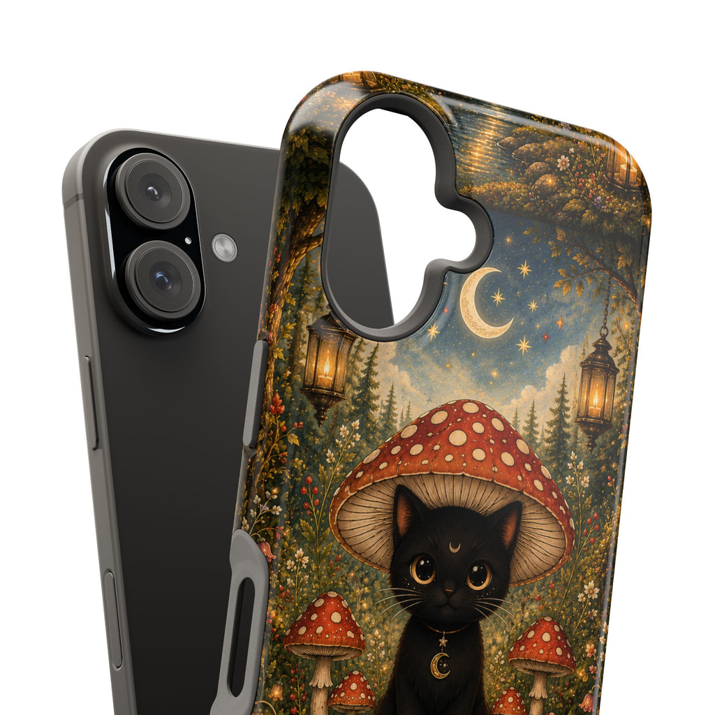 Black Cat & Mushroom Phone Case – Magical MagSafe-Compatible Cover