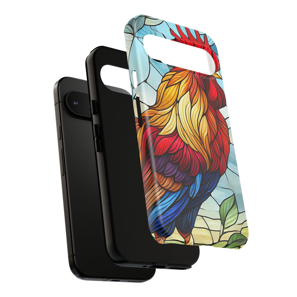Colorful Stained Glass Rooster Android Case, Tough Protective Phone Cover, Farmhouse Decor Protective Phone Case, Unique Chicken Design