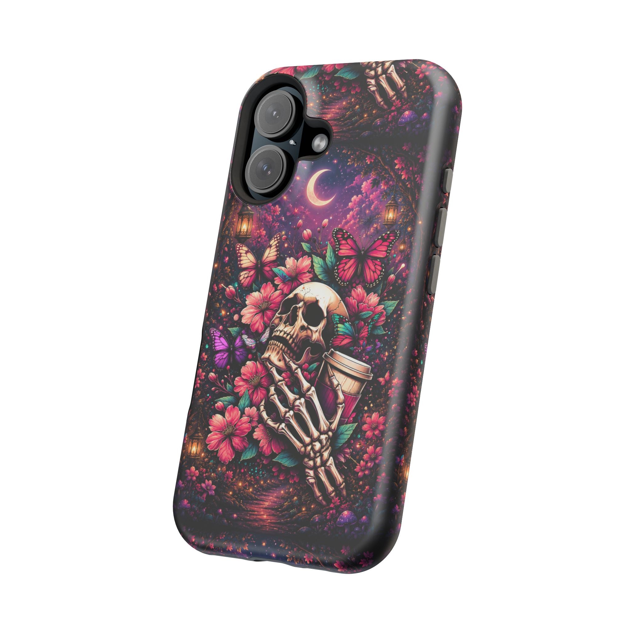 Skull & Butterflies Phone Case – Gothic Floral MagSafe-Compatible Case