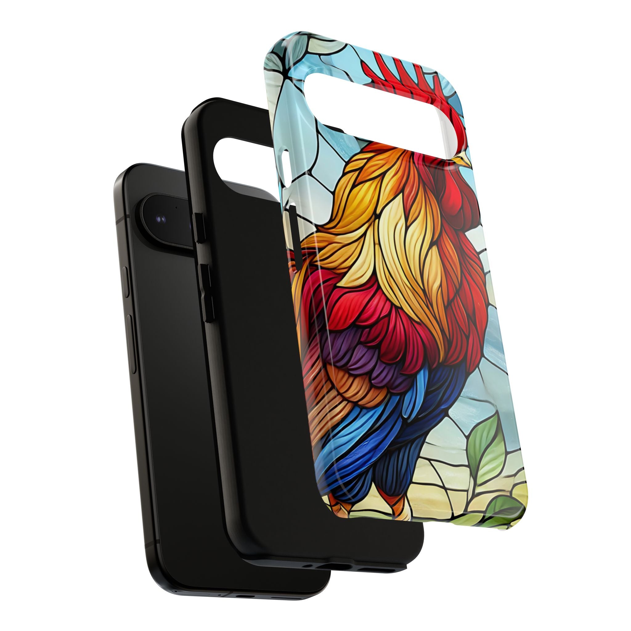 Rooster Faux Stained Glass Phone Case – 3D Full-Wrap Protective Cover with TPU Liner