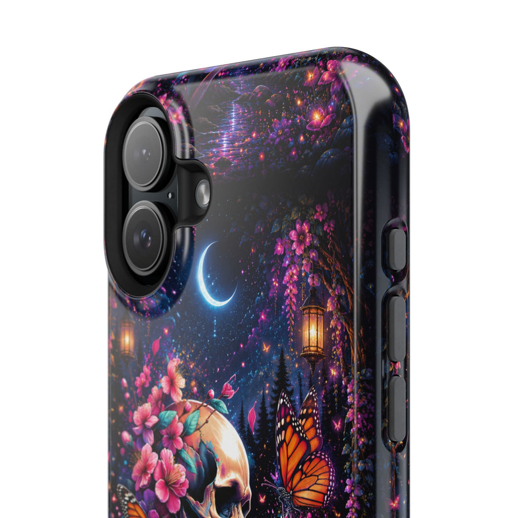 Skull & Cherry Blossom Phone Case – Floral Gothic MagSafe Cover