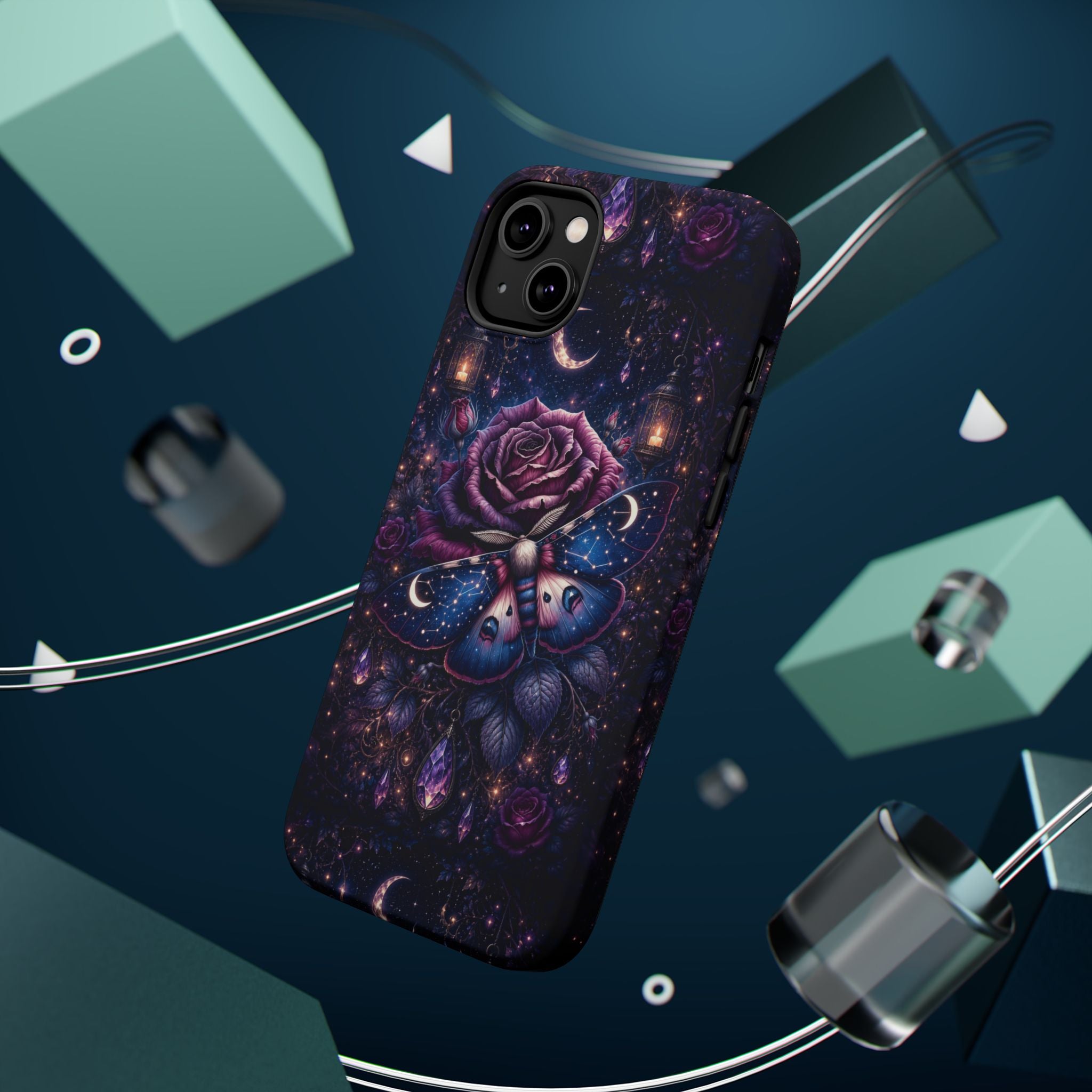 Mystical Rose & Moth Phone Case – Floral MagSafe-Compatible Cover