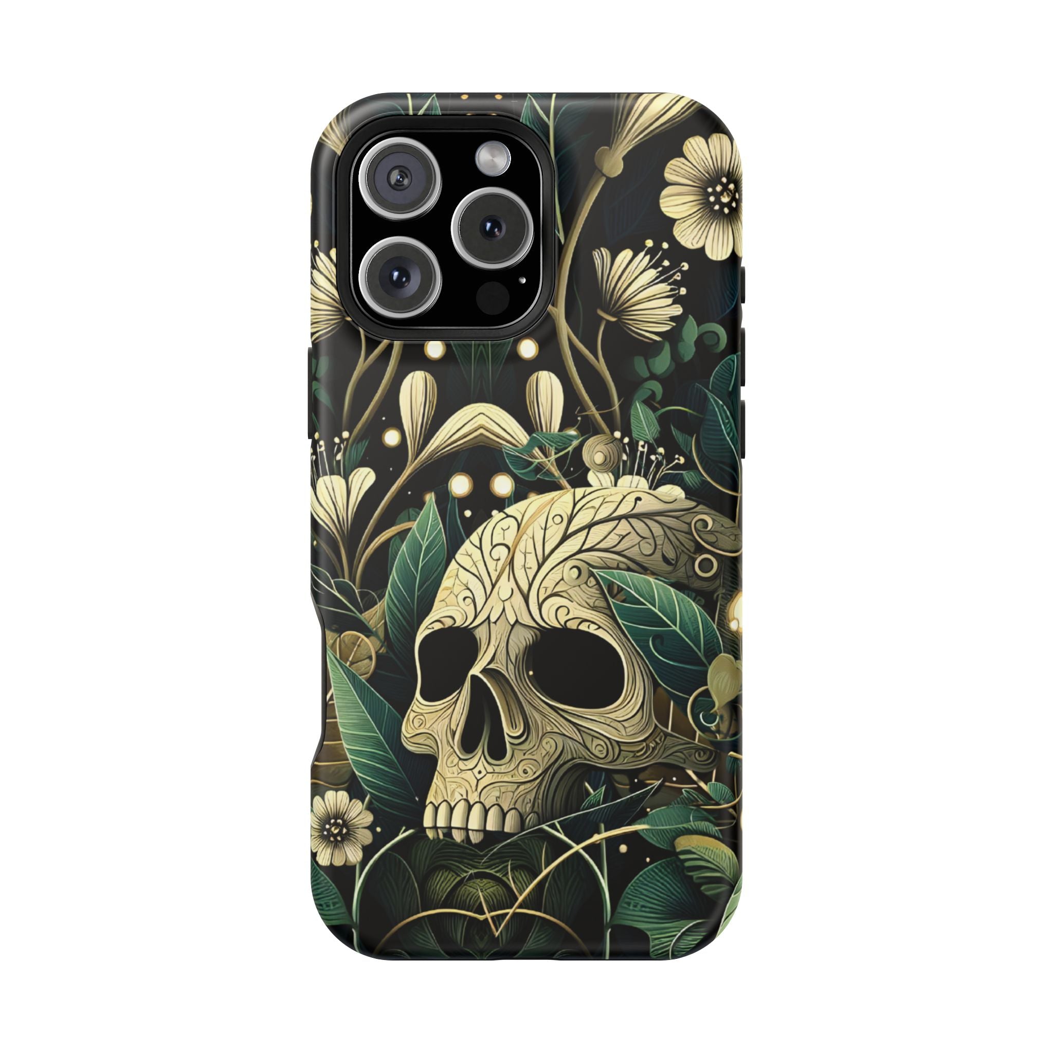 Floral Skull Phone Case – Botanical Gothic MagSafe-Compatible Cover