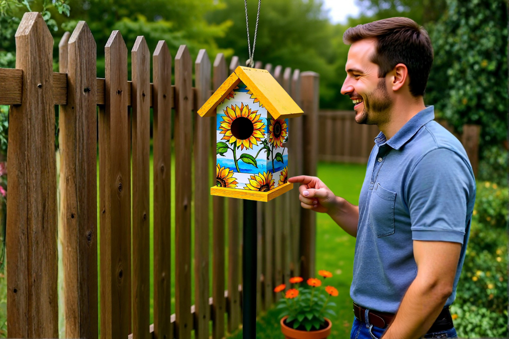 Sunflower & Blue Sky Birdhouse – Handcrafted Reclaimed Wood Decoupaged Birdhouse