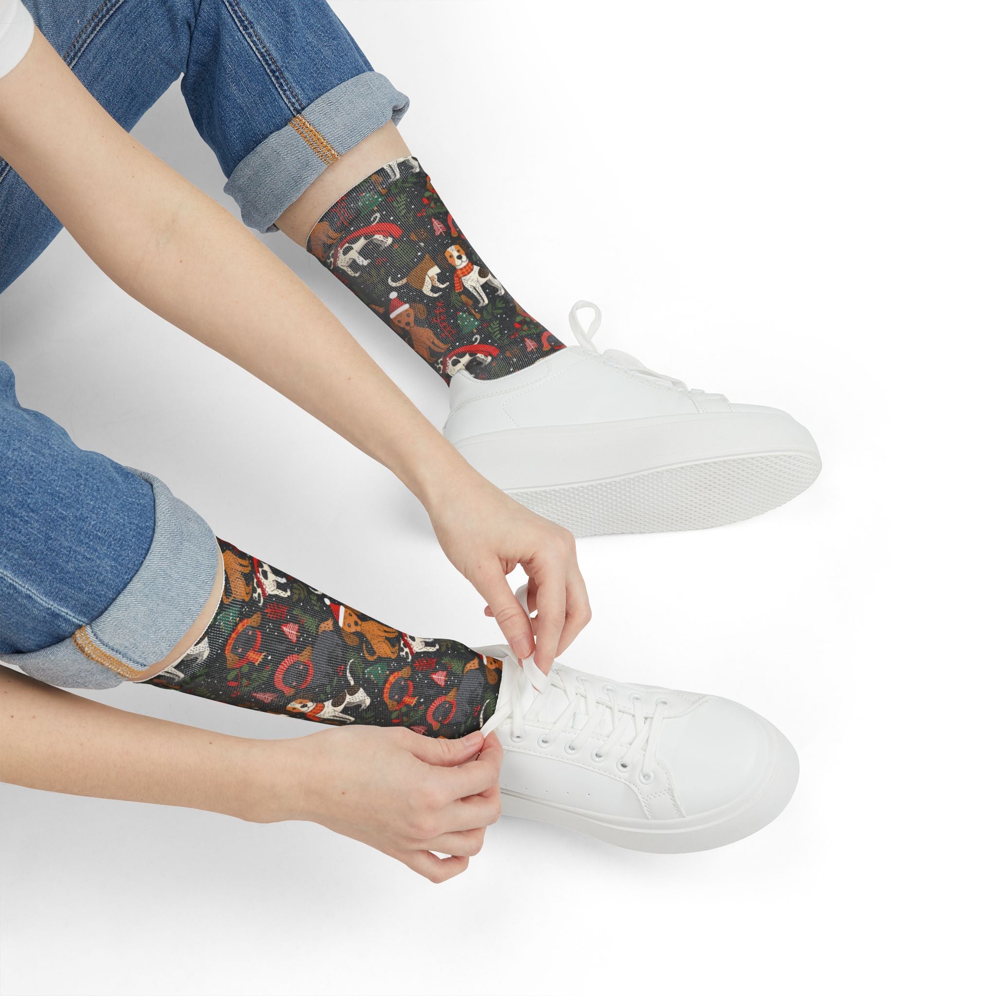 Dog Pattern Crew Socks — Holiday Puppy Socks