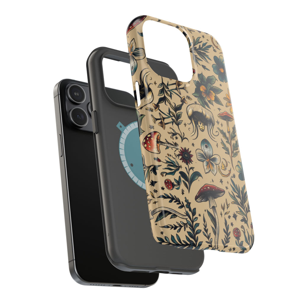 Vintage Botanical Mushroom Phone Case – MagSafe-Compatible Cover