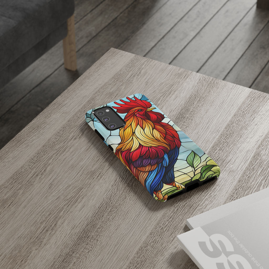 Colorful Stained Glass Rooster Android Case, Tough Protective Phone Cover, Farmhouse Decor Protective Phone Case, Unique Chicken Design